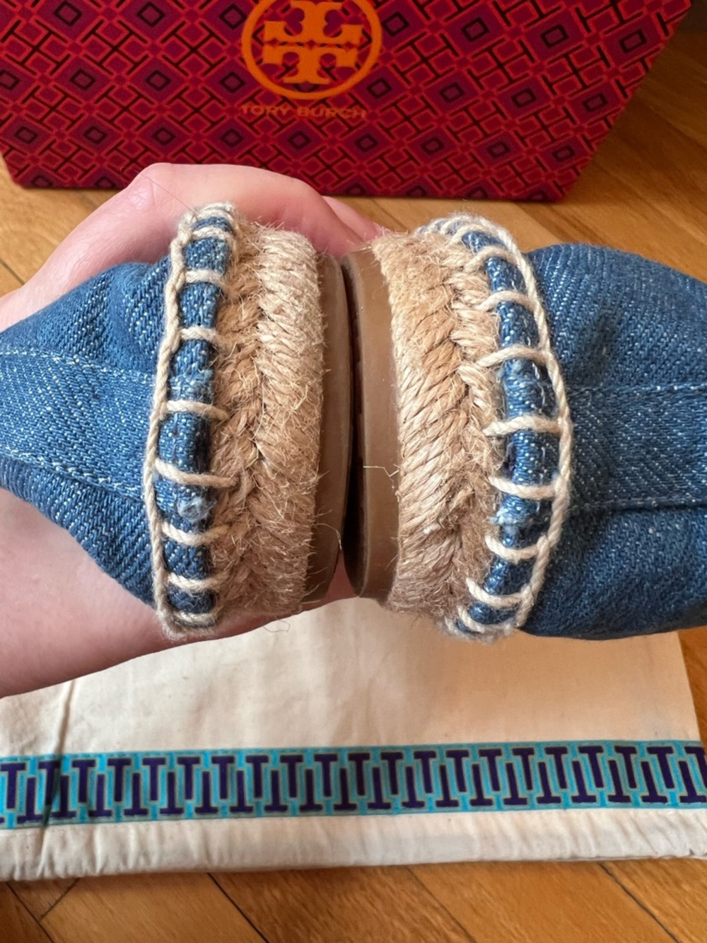 Tory Burch Color- Block Denim & Leather Espadrille - Picture 9 of 11